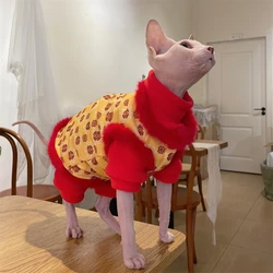 Chaqueta vellón rojo para gato Sphynx y Devon Rex - Abrigo invierno