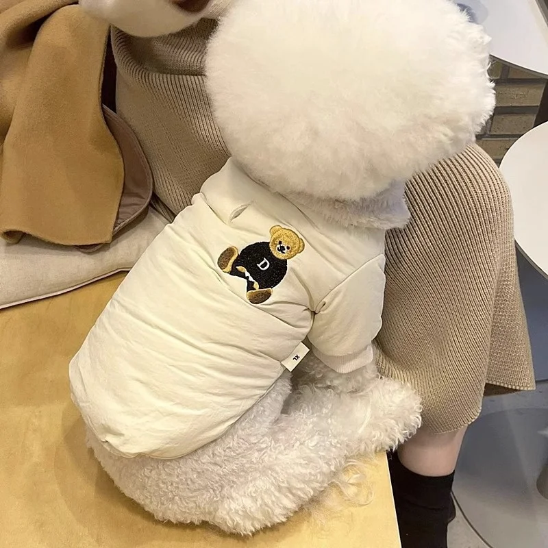 Chaqueta con estampado de oso para perro, abrigo cálido de felpa para perro, chaqueta acolchada de invierno para cachorro, abrigo suave a la moda para gato, disfraz de mascota de peluche para caniche - imagen 3