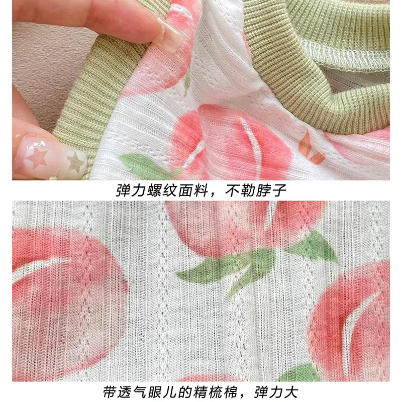 Camiseta sin mangas con estampado de melocotón para mascotas, abrigo inferior bonito para primavera/verano, ropa para mascotas, ropa fina de verano para perros pequeños, transpirable - imagen 4