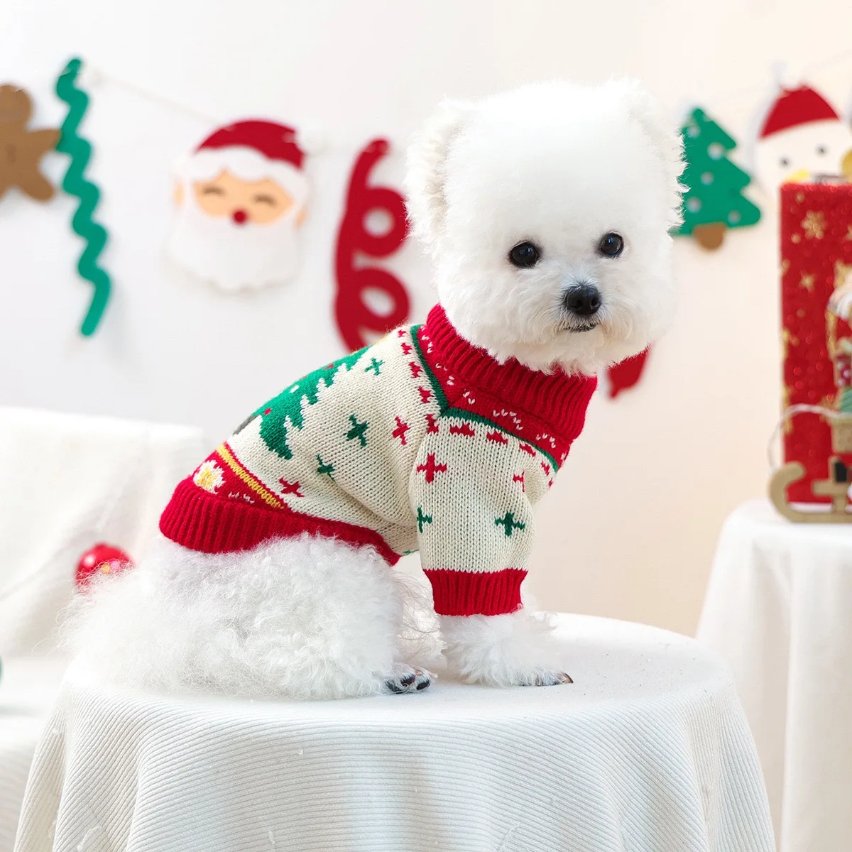 Ropa de invierno para mascotas con árbol de Navidad, oso de peluche, los mejores deseos, Festival, suéter para gatos, gorra de estrellas, monos de lana para cachorros de Bulldog Francés - imagen 2