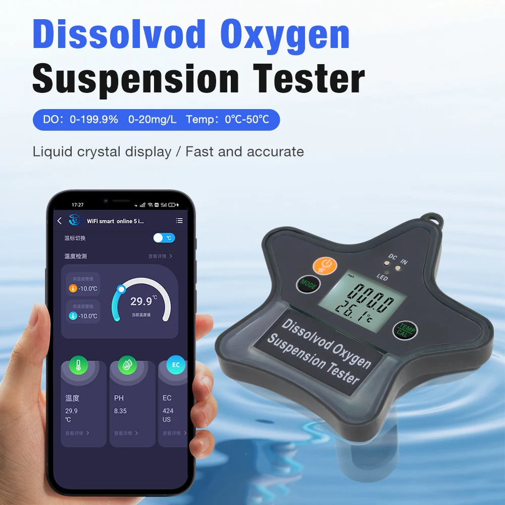 Tuya-medidor de oxígeno inteligente Dissolvod, Monitor de agua flotante con Bluetooth para piscina, pantalla LCD de 0-20mg/L DO, analizador de calidad del agua