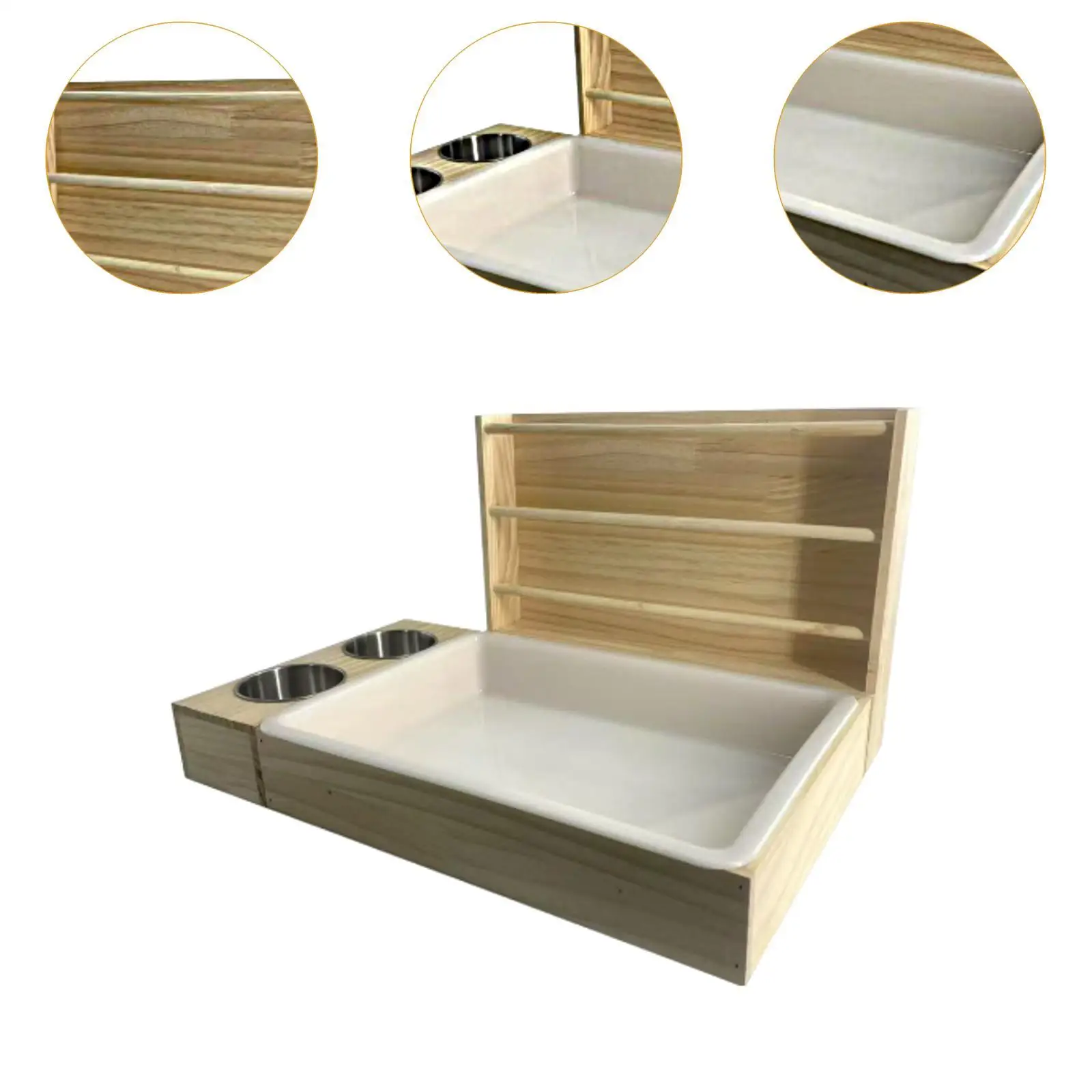 Comedero de heno para conejos con caja de arena, comedero de madera 3 en 1, soporte de heno para animales pequeños para conejos, conejillos de indias, hámster - imagen 5