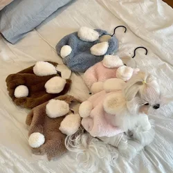 Ropa de invierno de felpa para mascotas, vestido con orejas de conejo para cachorros, ropa de dos piernas, ropa cálida bonita que el oso, abrigo para cachorros, ropa para mascotas