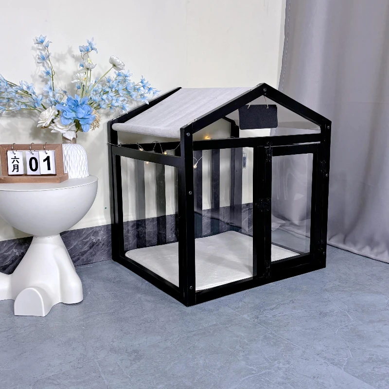 Wooden Small Medium Dogs House Bed Indoor Transparent Board Cats House Luxury Creative Pets Villa with Door Puppy Supplies - imagen 2
