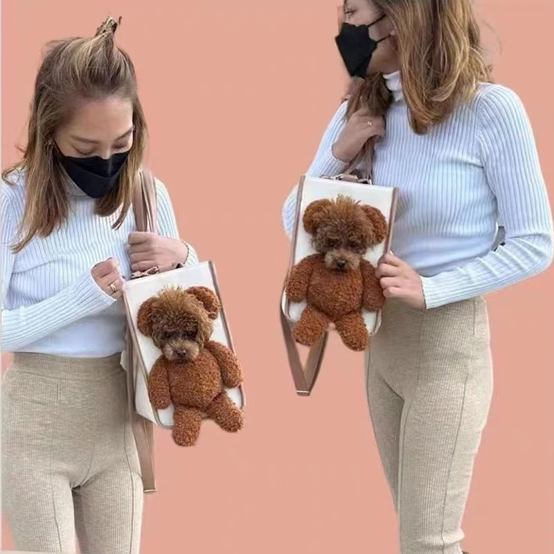 Bolsa transportadora portátil para perros y gatos con estera para perros pequeños, bolso de viaje transpirable para cachorros, mochila de peluche para Chihuahua, suministros para mascotas