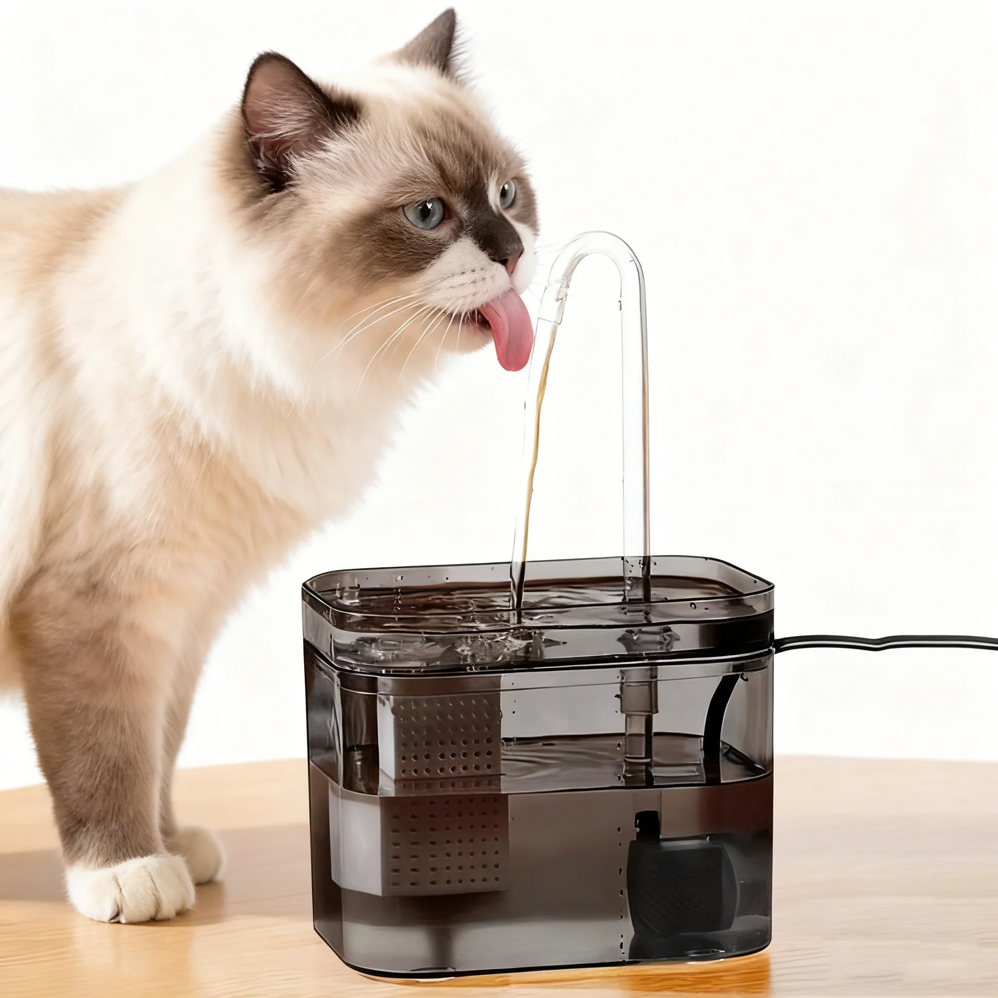 Bebedero para gatos, dispensador automático ultrasilencioso para beber mascotas, fuente de agua para gatos con filtro automático USB, recircular, negro transparente