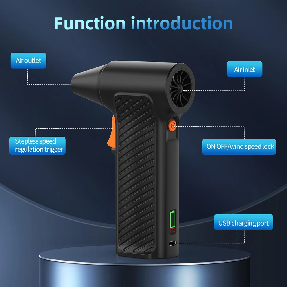 Secador de pelo violento de mano, soplador de velocidad Ultra alta de 110000 RPM, ventilador de chorro de conducto recargable por USB para teclado de ordenador al aire libre - imagen 4