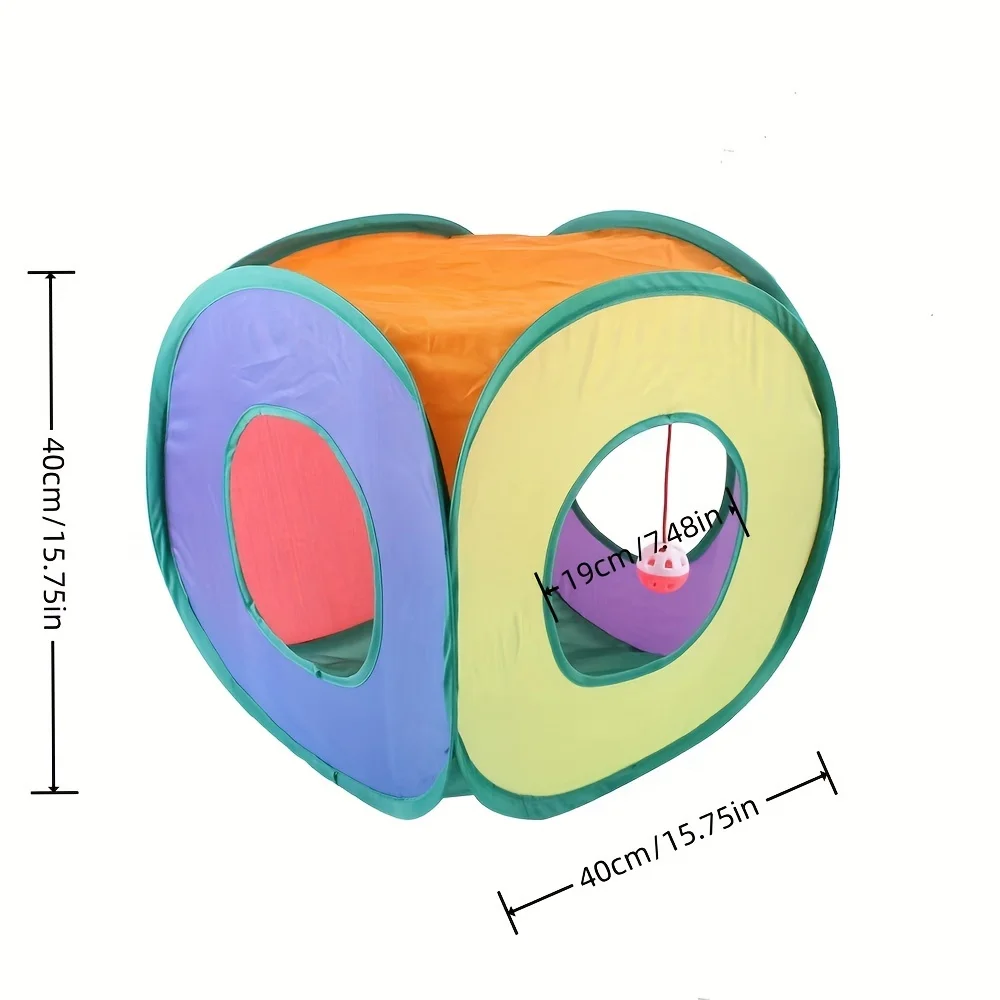 Túnel para gatos con cubo interactivo – Juguete plegable arcoíris - imagen 4