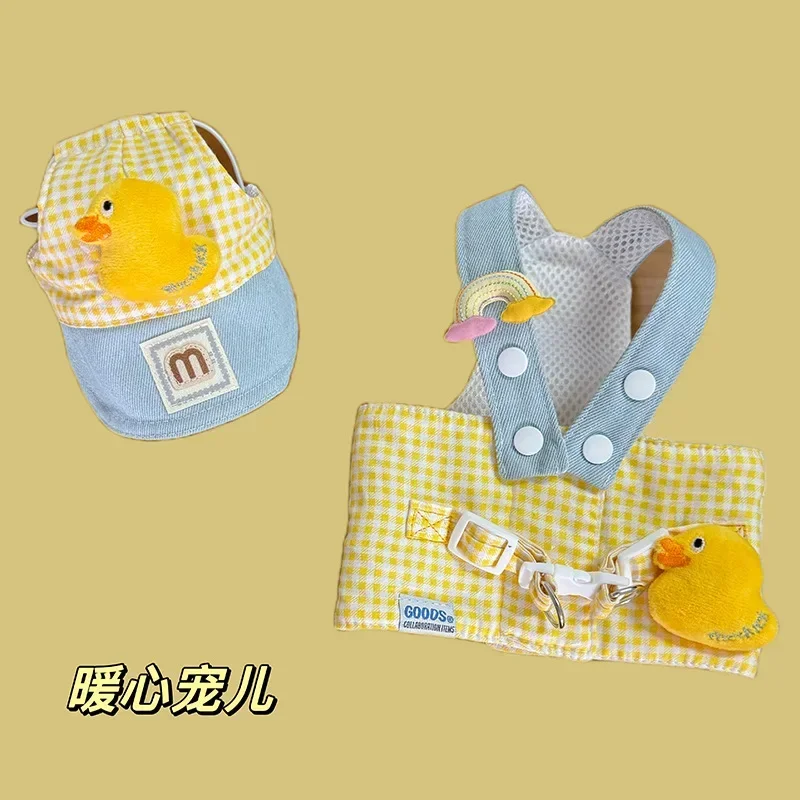 Spring Pet Wire Rope Pulling Rope Cute Hat Three Piece Cat Clothes Outgoing Pulling Set Dog Harness and Leash Set - imagen 3
