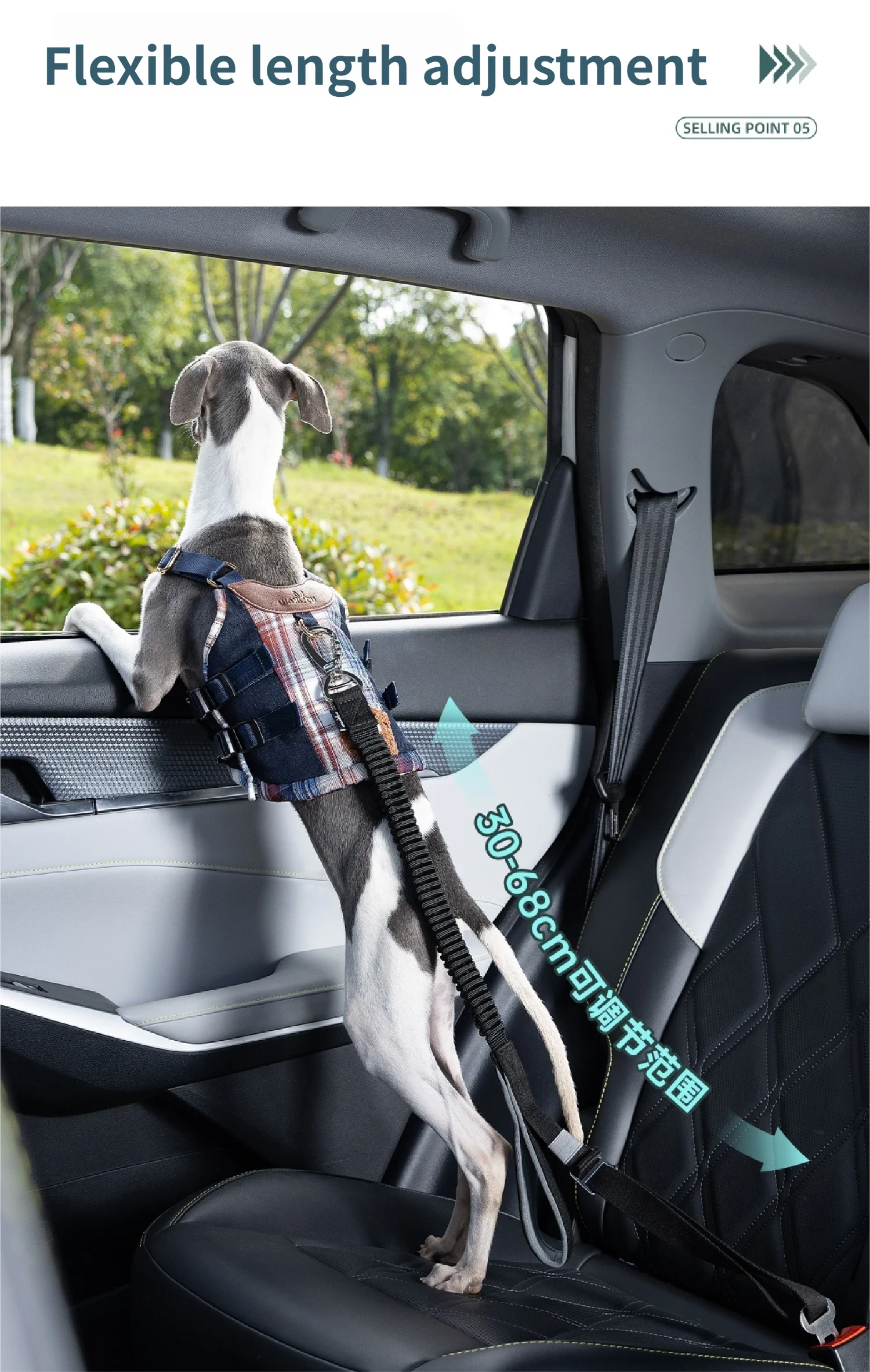 Cinturón de seguridad de coche para mascotas 2 en 1, correa para perros, se fija al arnés y el Collar, arnés de seguridad elástico ajustable para asiento de coche para perros - imagen 4