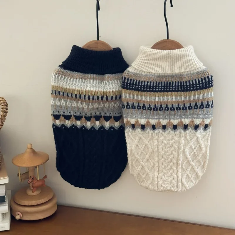 Suéter de punto para perros y gatos, jersey de cuello alto para clima cálido de invierno, ropa Vintage para mascotas, trajes Schnauzer, suéter para perros medianos y gatos - imagen 4