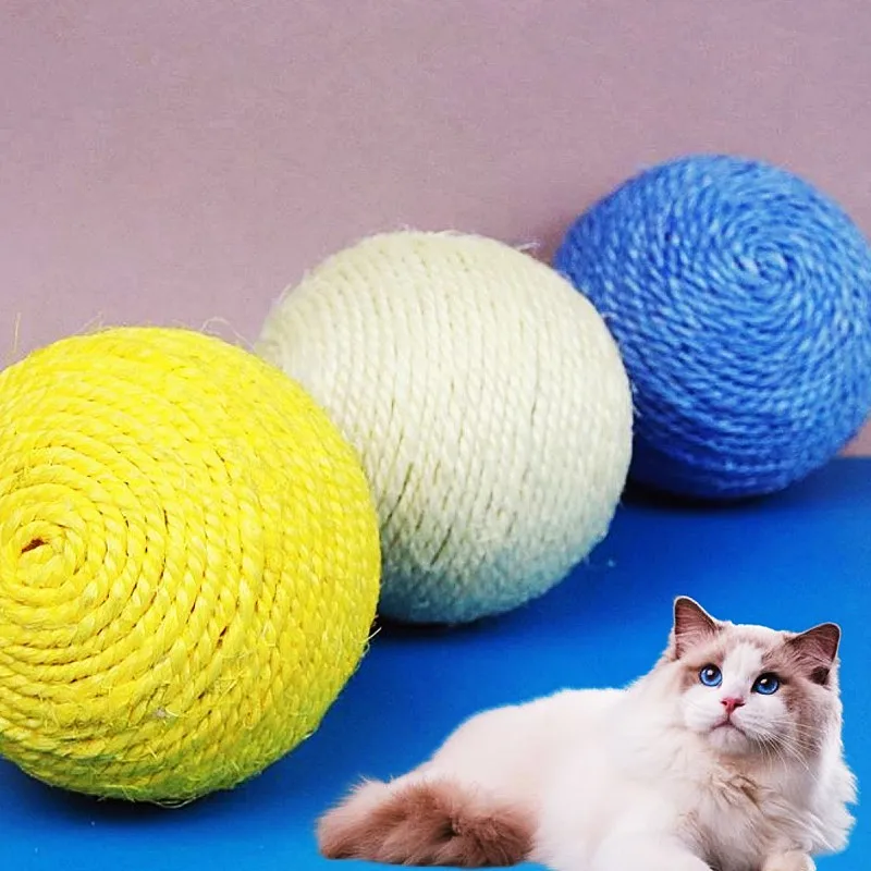 Juguete interactivo de bola de Sisal para gatos, bola tejida grande, dientes molares, productos para mascotas con campana - imagen 2