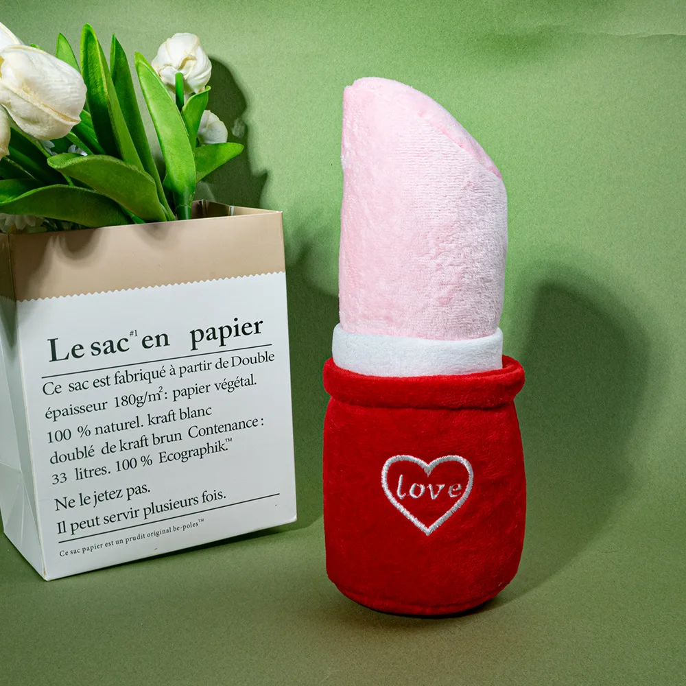 Juguete interactivo de peluche con forma de lápiz labial para perros, juguete para masticar para cachorros, perros pequeños y medianos, suministros para mascotas - imagen 2