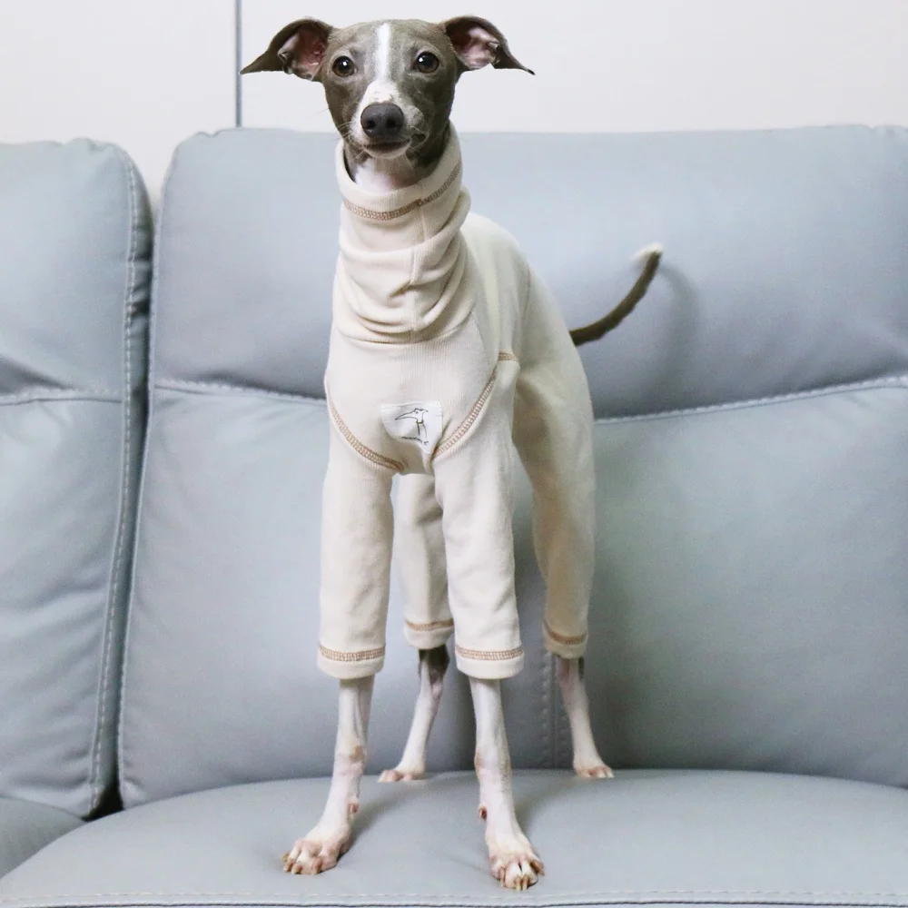 Galgo italiano Wellingtonian Winter Clothes Suave 4 patas Algodón Beige Abrigo para Whippet PrimaveraSudadera de cuello alto para perros - imagen 2