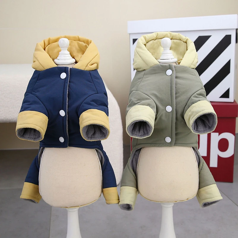 Mono impermeable para perros con sombrero, forro polar cálido, mono de invierno para perros, chaqueta para cachorros de 4 patas, ropa acolchada para perros pequeños - imagen 4