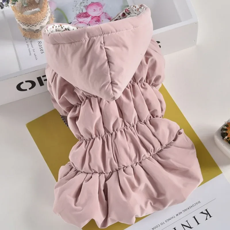 Vestido muy cálidas para perros y mascotas, abrigos de invierno para cachorros y perros, falda de burbujas Floral de princesa, ropa con capucha para perros y gatos, Chihuahua y Yorkies - imagen 4
