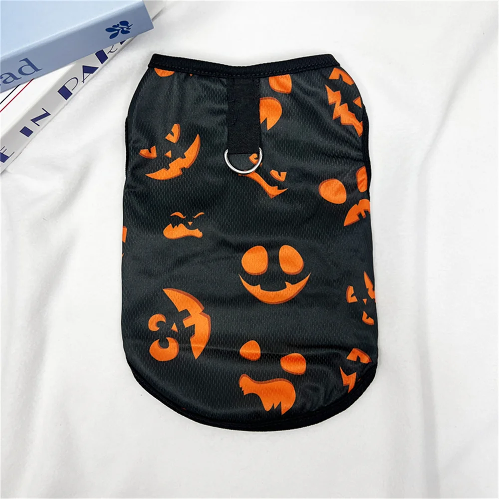 Chaleco de Halloween para cachorros, gatos, perros, calabaza, estampado de fantasma, ropa para mascotas para perros pequeños, chalecos de Pomerania Chiahuahua, ropa para mascotas, camisa - imagen 4