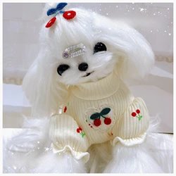 Camisa de peluche estampado cereza para perros pequeños y cachorros