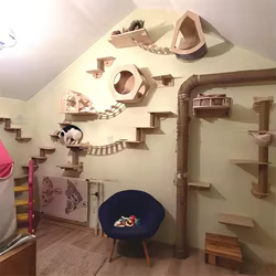 Sistema de muebles de pared para gatos, perchas de madera para gatos, postes rascadores de Sisal y hamaca, parque infantil para gatos montado en la pared para escalar gatitos