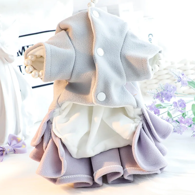 Traje cálido de invierno para mascotas, vestido de princesa de lana con forro polar para perros pequeños, Bichon Shih Tzu, vestido grueso de peluche para perros - imagen 4