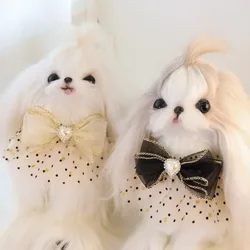 Collar de perla con lazo y toallita para gatitos cachorros elegante