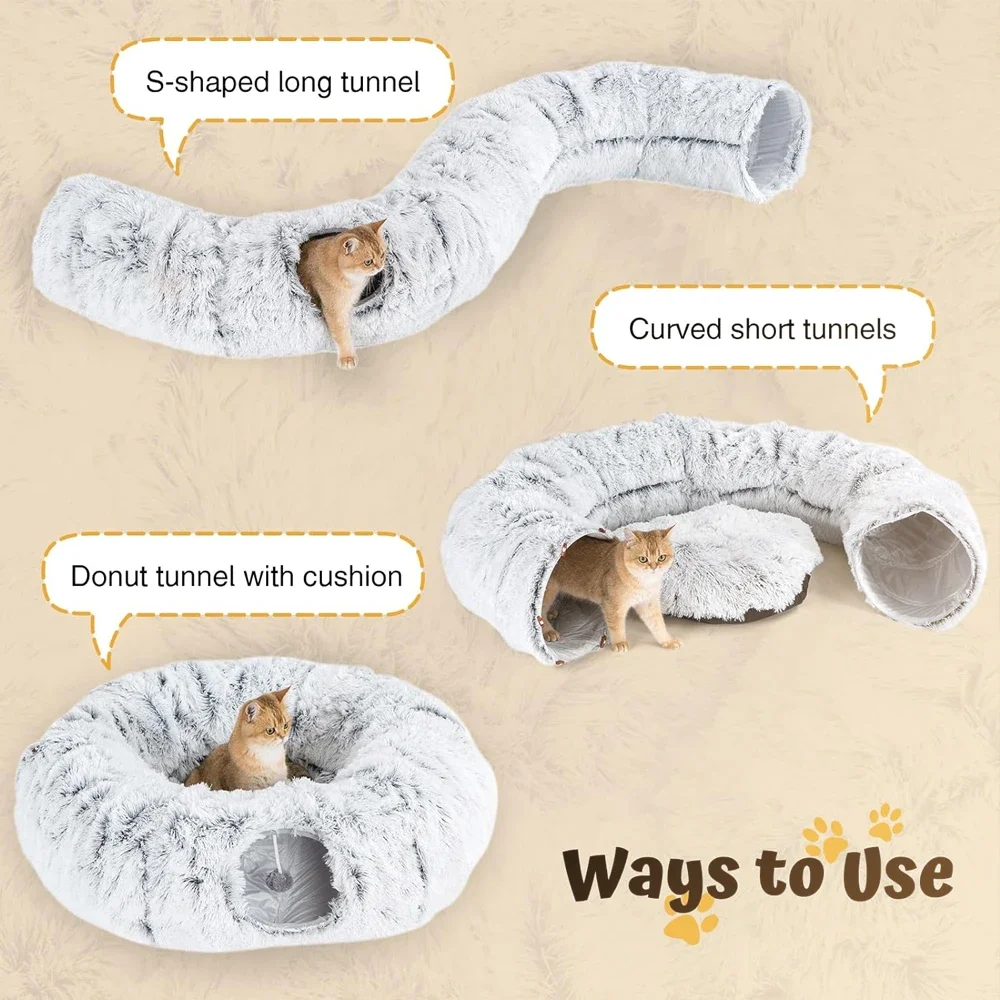 Cama de túnel para gatos grandes, peluche suave, cueva de Peekaboo, túnel de Donut para gatos, juguetes, parque infantil multifuncional para gatos, hurón de conejo y gato - imagen 3