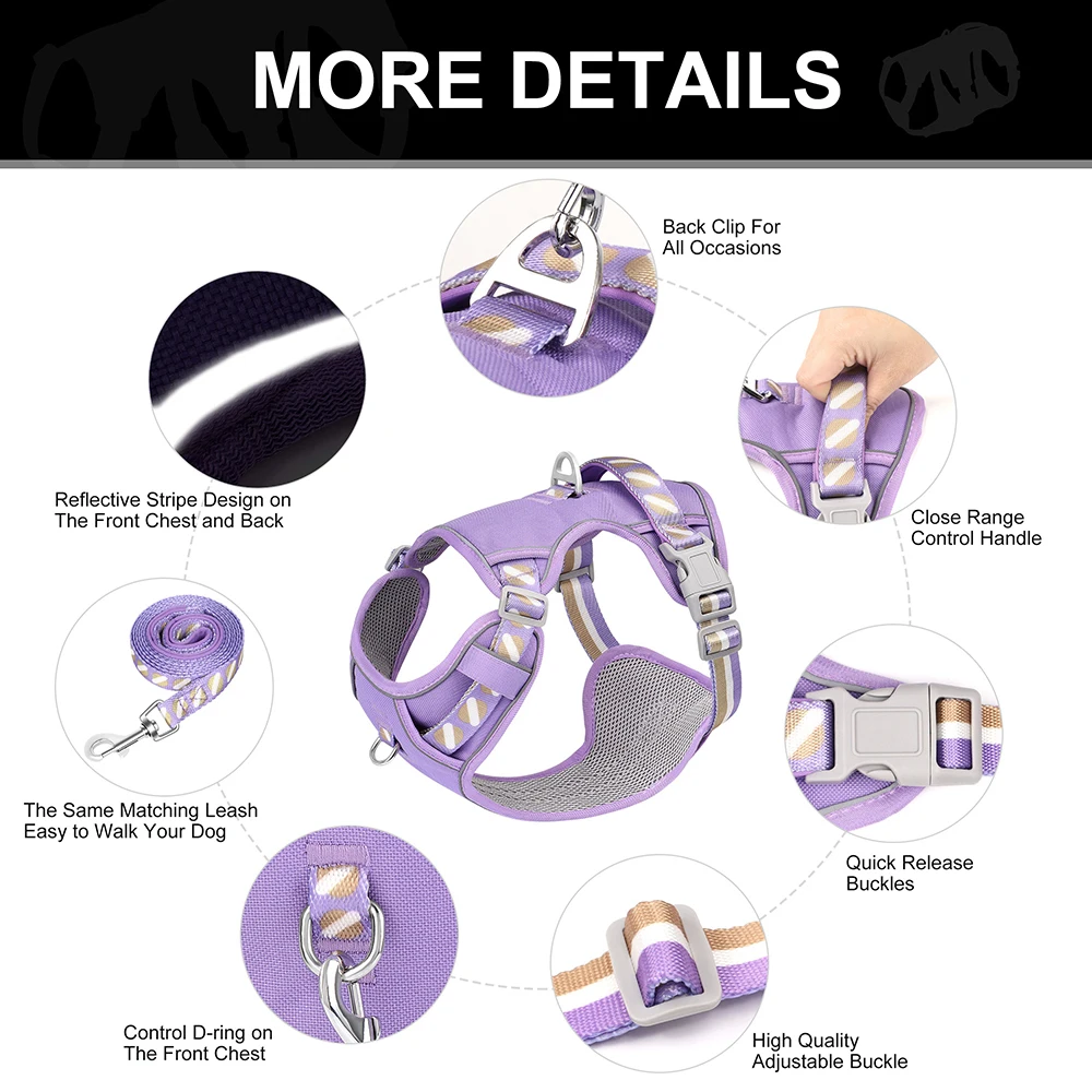 Arnés reflectante para perro, conjunto de correa sin tirones, chaleco de nailon con mango de Control, correa ajustable para mascotas medianas y grandes - imagen 3