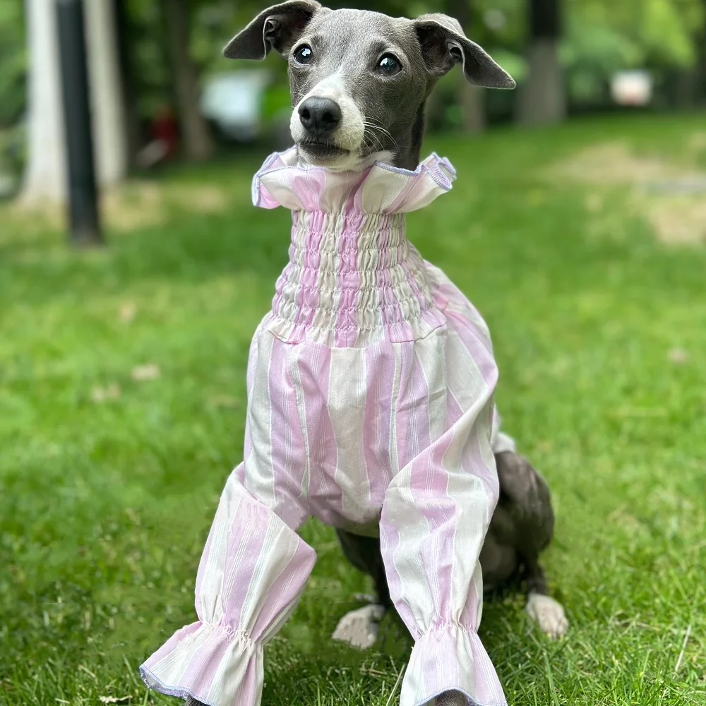 Ropa de perro hembra primavera verano camisa rosa de mangas abullonadas para pequeño galgo tela fresca mangas largas abrigo suave para perro caniche - imagen 3
