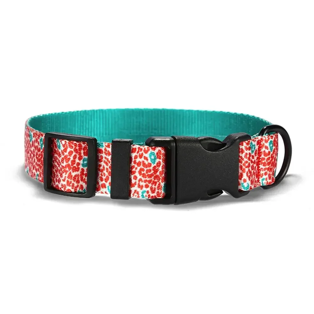Collar de perro personalizado con grabado gratuito, correa para mascotas a juego, hebilla de contactos personalizados, Collar para mascotas de gato de leopardo rojo - imagen 2
