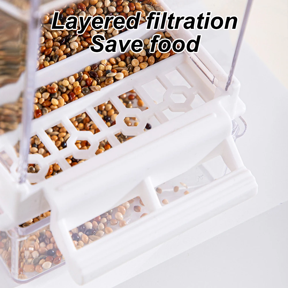 Comedero automático para pájaros, dispensador de semillas con diseño antisalpicaduras, montado en jaula, sin batería, con percha para pájaros y loros, 1 ud. - imagen 5