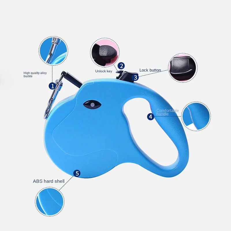 BOOTEELY Correa para mascotas con forma de cabeza de perro y gato multicolor de 5M de largo con longitud ajustable, duradera, resistente y fácil de agarrar - imagen 4