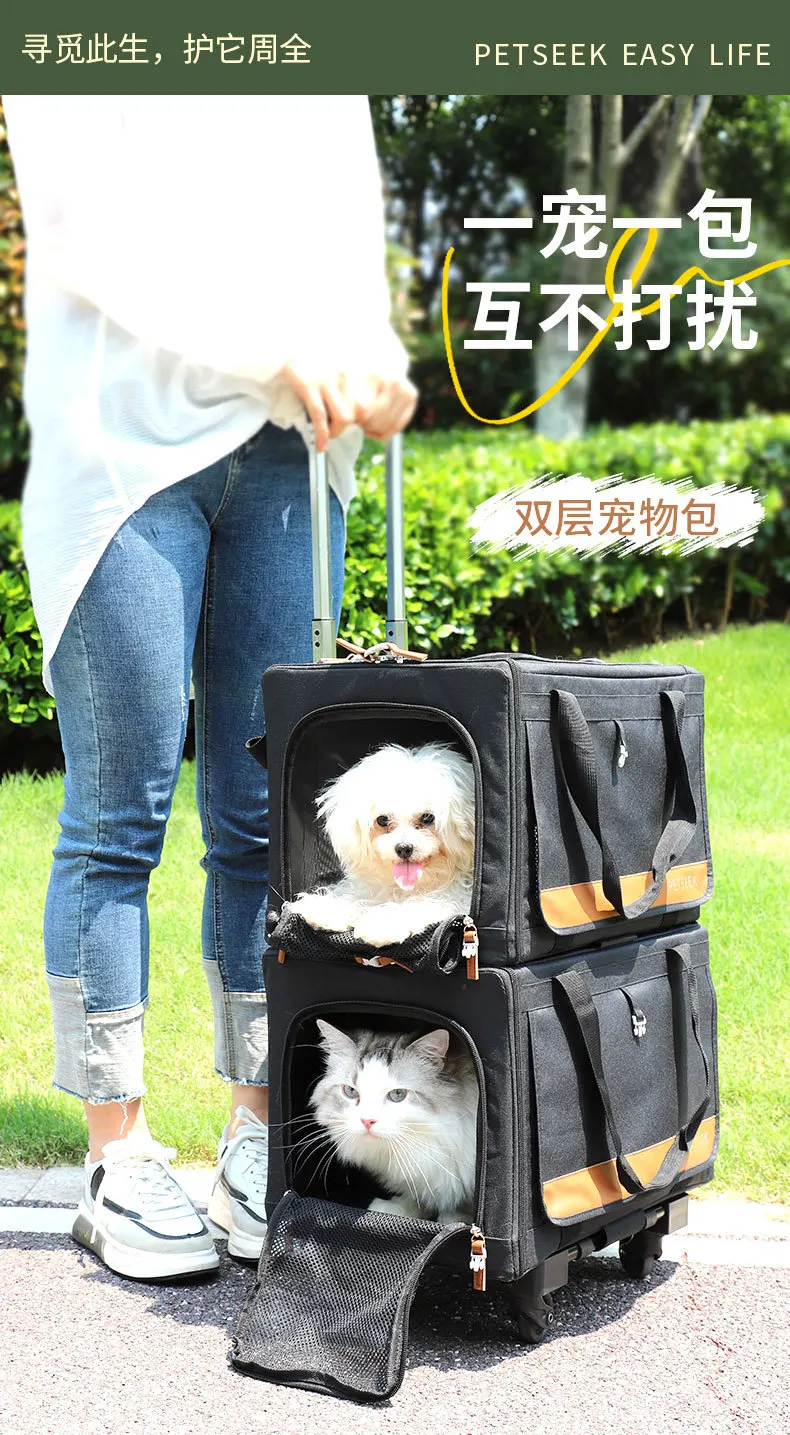 Ruedas y asa telescópica de la bolsa de transporte para mascotas