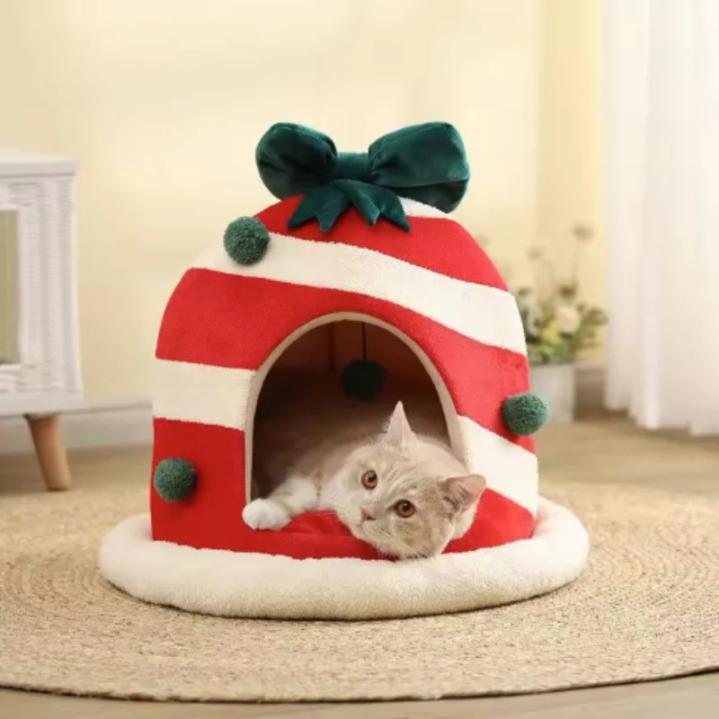 Camas navideñas para gatos, casa cerrada para cachorros, nido para dormir cálido para perros, cama espacial grande para perros pequeños, gato, conejo, regalo de vacaciones - imagen 5
