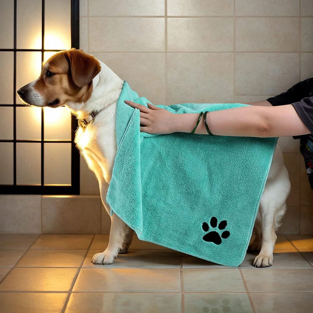 Toalla absorbente específica para mascotas: Toalla de baño de secado rápido para perros y gatos, toalla de microfibra suave con patrones bordados,