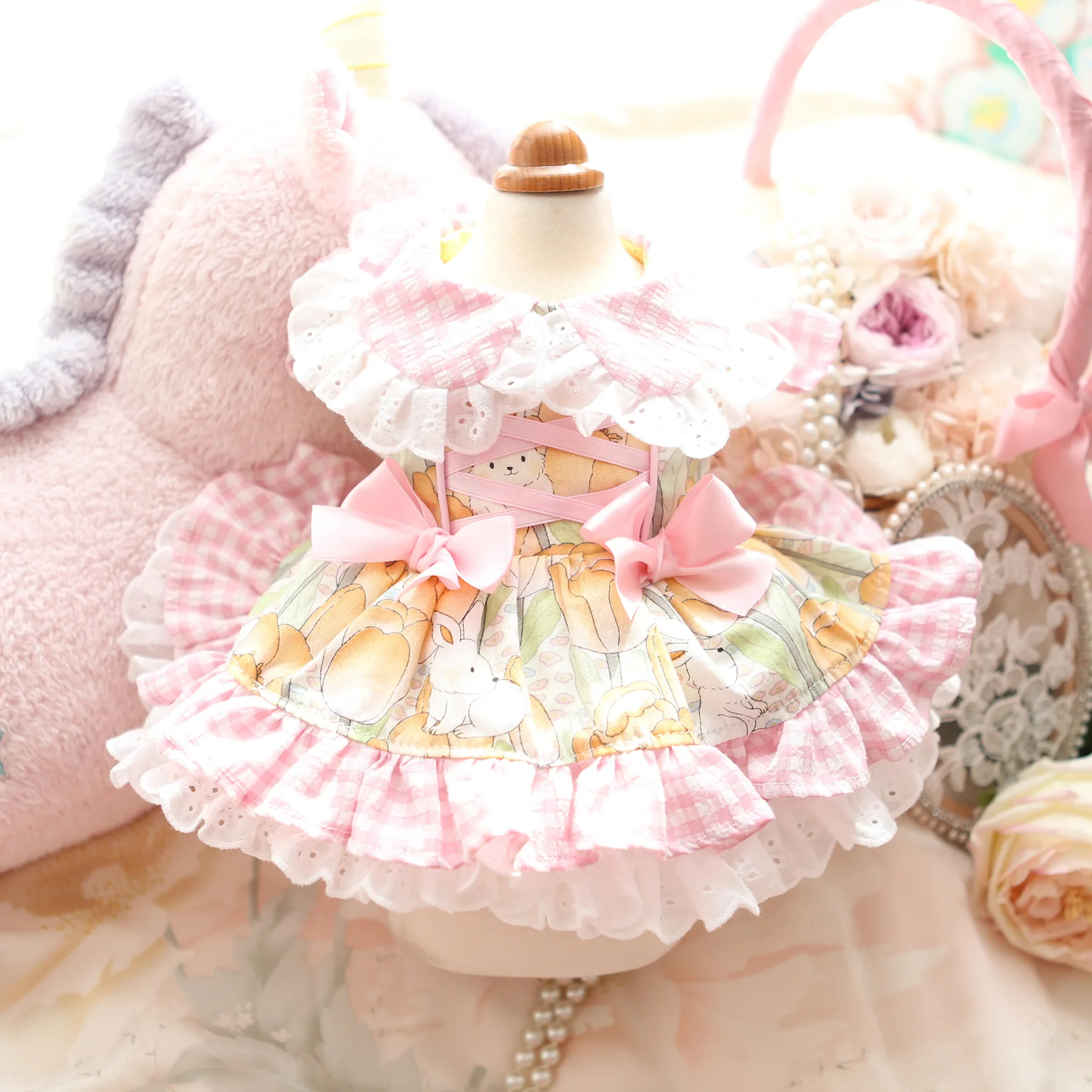 Vestidos para mascotas para perros pequeños, ropa de lujo para perros de princesa con lazo, volantes de encaje, falda Rosa Linda para Cachorros para Yorkie maltés - imagen 5