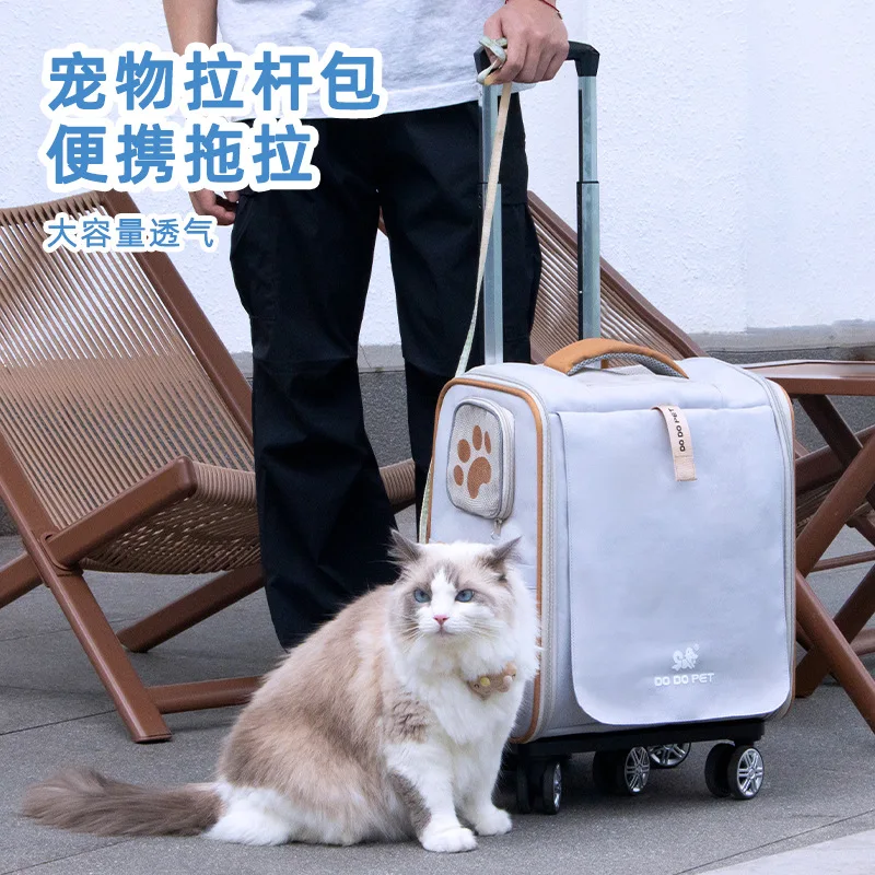 Nueva maleta con ruedas para mascotas, maleta plegable portátil para perros y gatos, cubierta con ruedas a cuadros, productos para mascotas - imagen 3