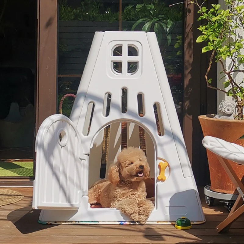 Casa para perros de peluche para interiores, casa Bichon de plástico para exteriores, perrera para cachorros de Chihuahua pequeña y mediana, suministros para perros transpirables de lujo