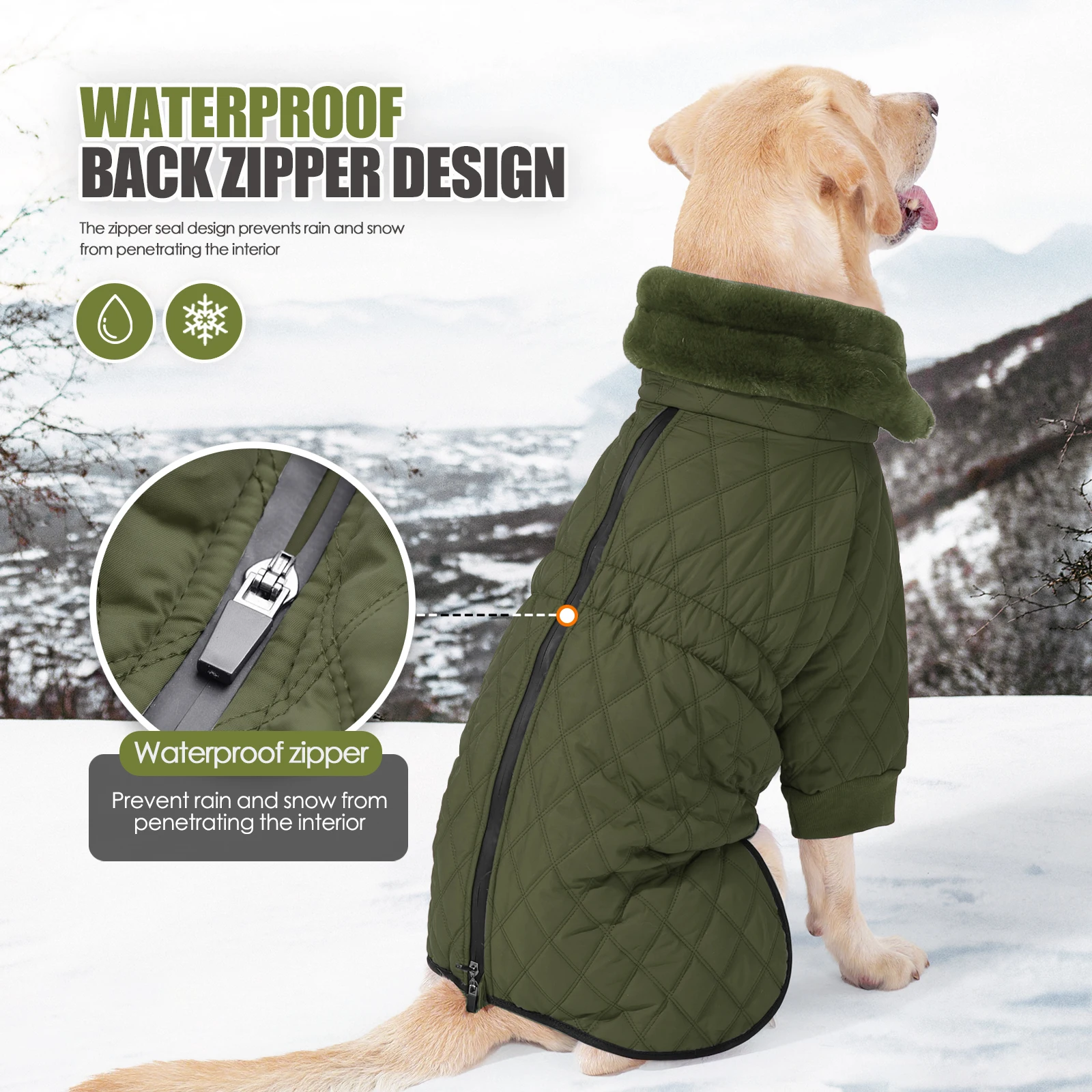 Chaqueta impermeable con cuello de piel para perro, ropa de lana cálida para perros pequeños y grandes, chaleco para cachorros Golden Retriever, abrigo para Pug, invierno - imagen 5