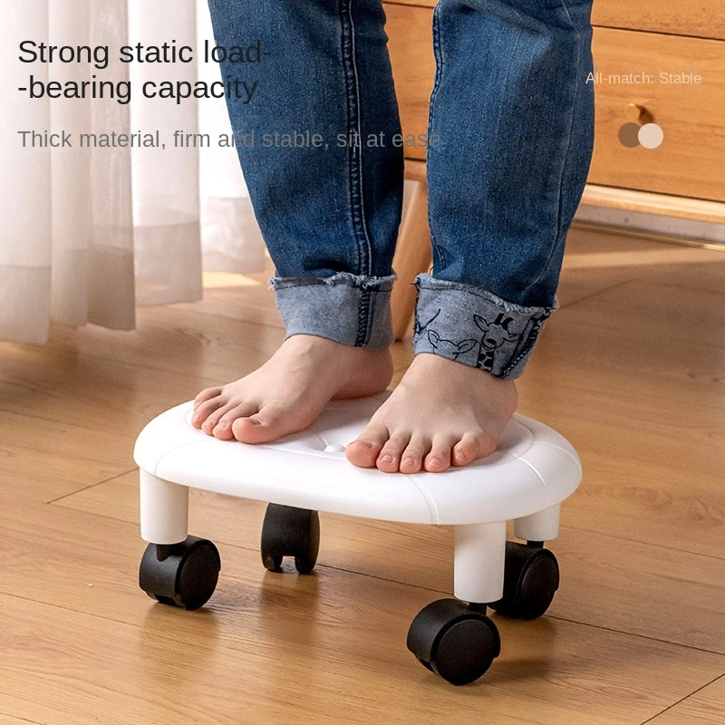 Low Stool with Pulley Thickening Sponge Cushion Household Shoe Changing Chair Waterproof Durable Leather Portable Circular Stool - imagen 3