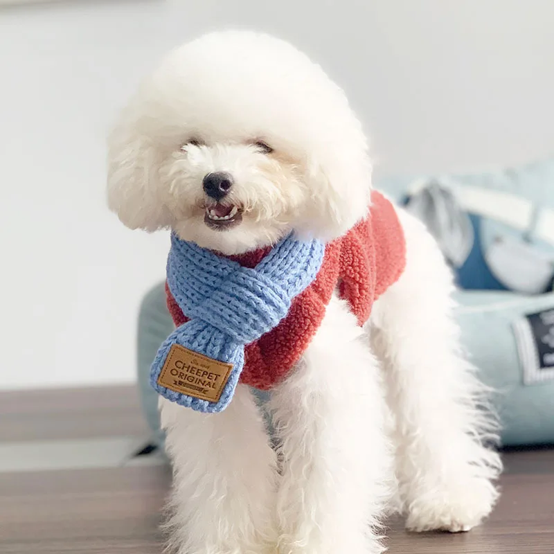 Fashion Warm Bow Ties Pet Knitted Pet Scarf Teddy Dog Scarf Puppy Small Dog Autumn/Winter Warm Decoration Puppy Accessories - imagen 2