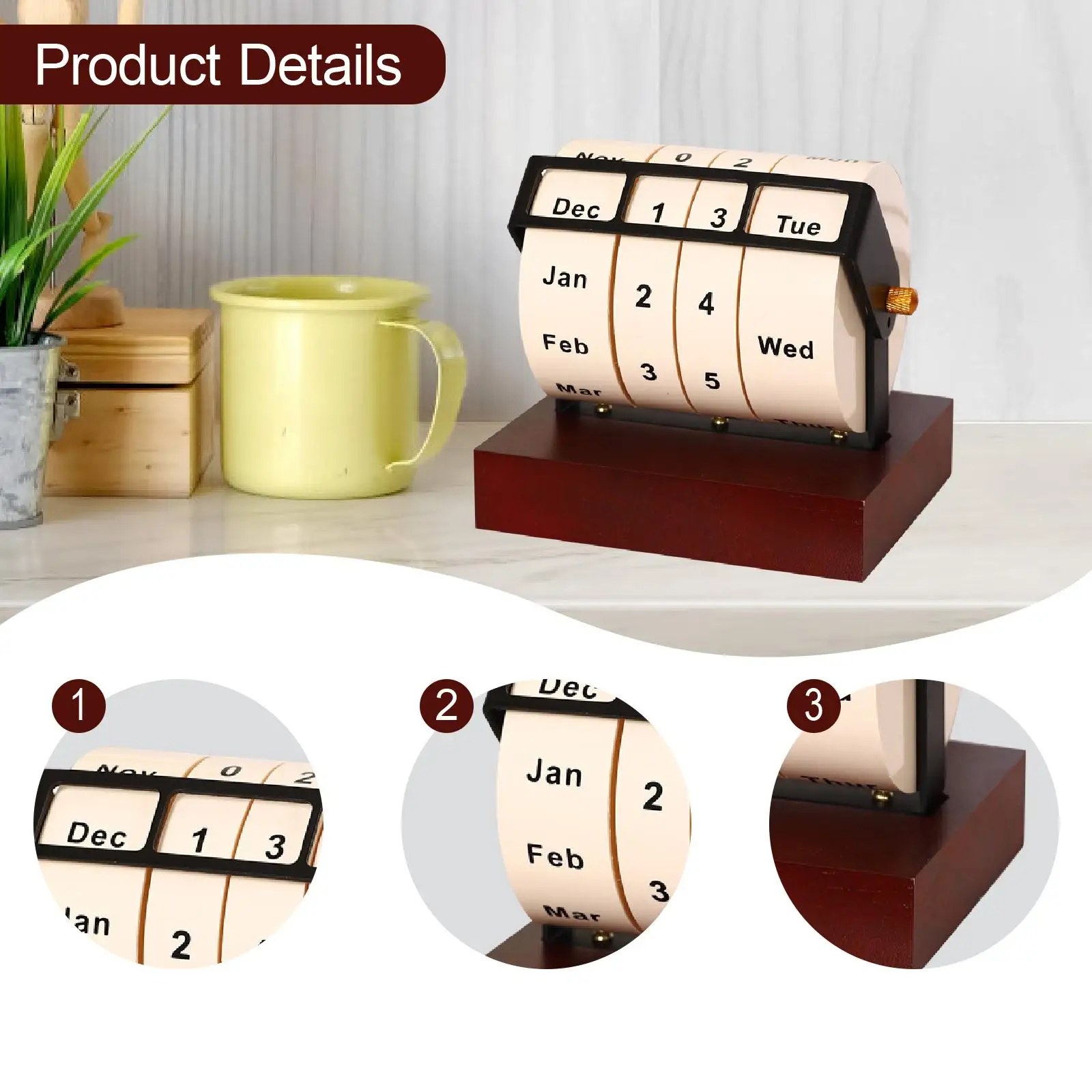 Rotary Perpetual Desk Calendar Tabletop Calendar Desktop Ornament Month Week