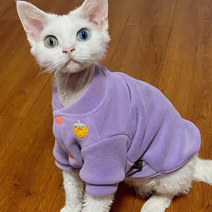 Chaqueta de lana verde de invierno para gato Sphynx, abrigo cálido de manga larga de otoño para Devon Rex, ropa de descanso morada suave y bonita para gatitos