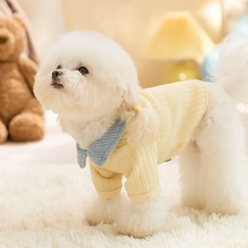 Otoño Invierno Collar de perro camisa básica pequeño tamaño mediano lindo perro Color bloqueado Top gato dos patas ropa Teddy ropa para perros mascota - imagen 3