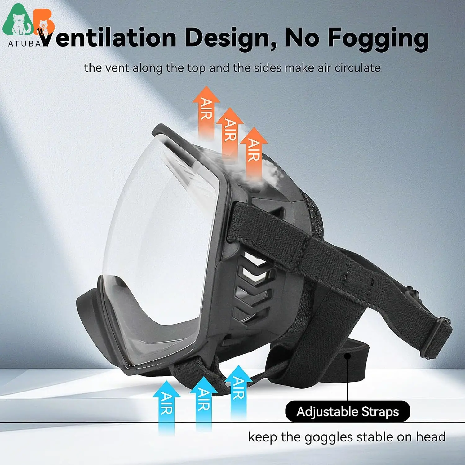 ATUBAN Gafas de sol para perros Protección UV Gafas transparentes para perros Gafas a prueba de viento con correas elásticas para gafas de nieve de razas medianas y grandes