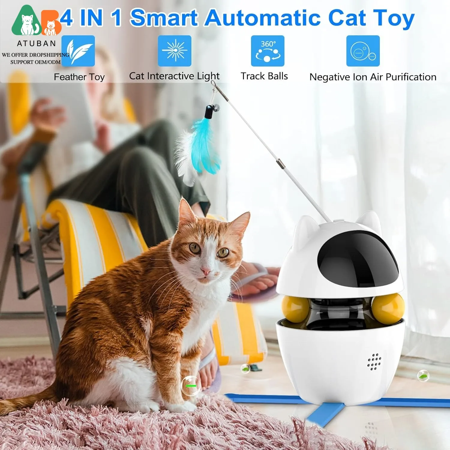 Juguete interactivo 3 en 1 para gatos: pluma, pelota y ejercicio - imagen 2