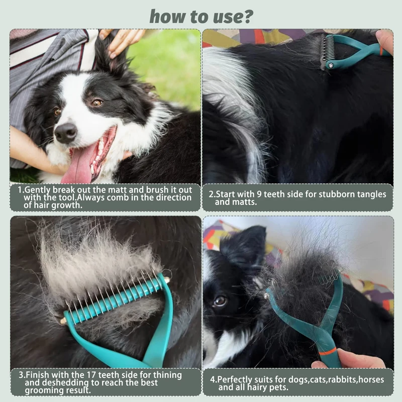 Benepaw-rastrillo profesional de acero inoxidable para perros, cepillo de aseo para mascotas, mango cómodo de doble cara, herramienta de limpieza para cachorros y gatos - imagen 5