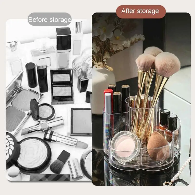 Organizador de maquillaje giratorio, soporte para brochas, almacenamiento de mesa de escritorio, lápiz labial, caja de herramientas de maquillaje cosmético, contenedor de estuche de joyería - imagen 5
