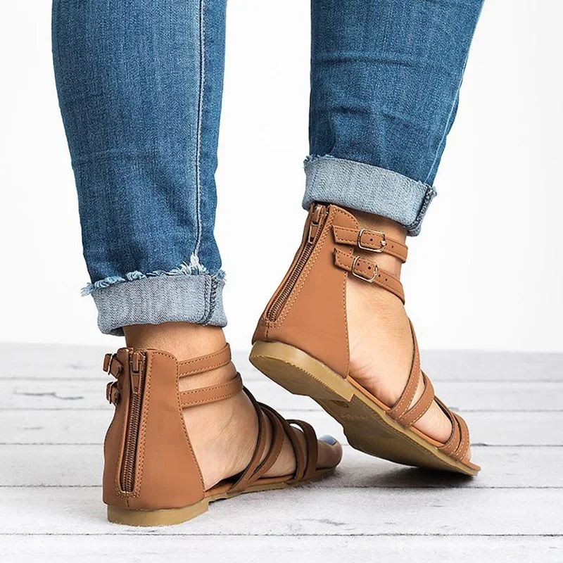 Sandalias de gladiador de talla grande 43 para mujer, zapatos planos de playa, de verano, con cremallera, envío directo - imagen 4