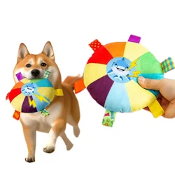 Juguete frisbee de peluche arcoíris con campana para perros