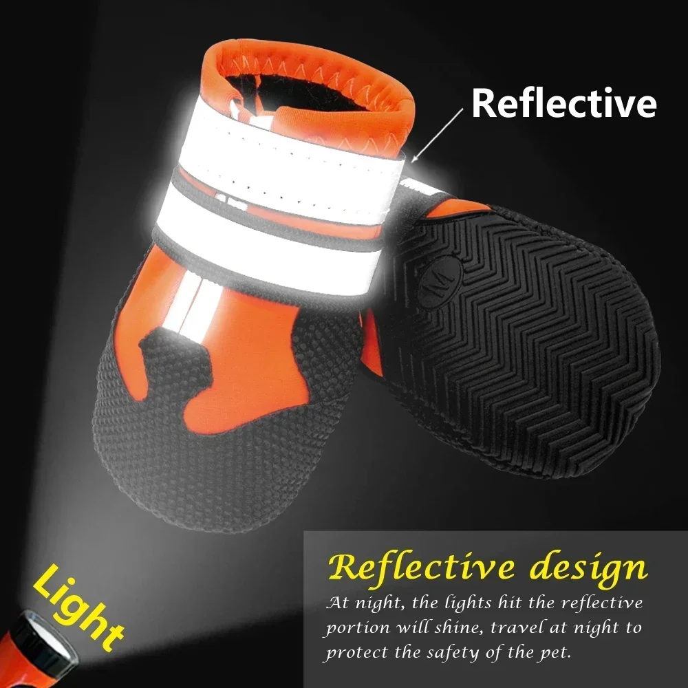 Zapatos de invierno para perros grandes, botas de nieve impermeables, reflectantes, calcetines, antideslizantes, 4 piezas - imagen 3